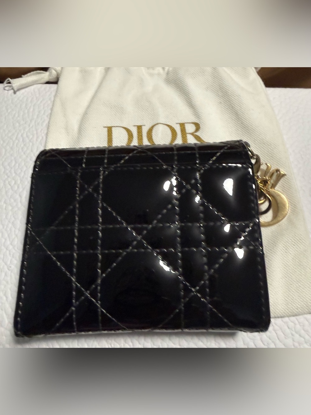 Dior Black Patent Quilted Trifold Wallet Gold tone Dior Charms! In Dustbag & COA - Picture 10 of 16